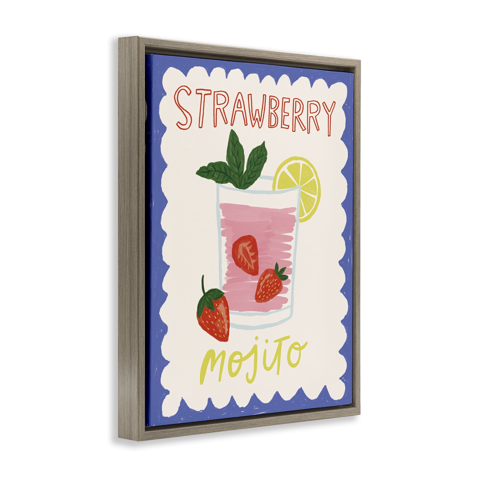 Stupell Industries Strawberry Mojito Drink Food & Beverage Painting Brown Floater Framed Canvas Art Print Wall Art, 17 x 21