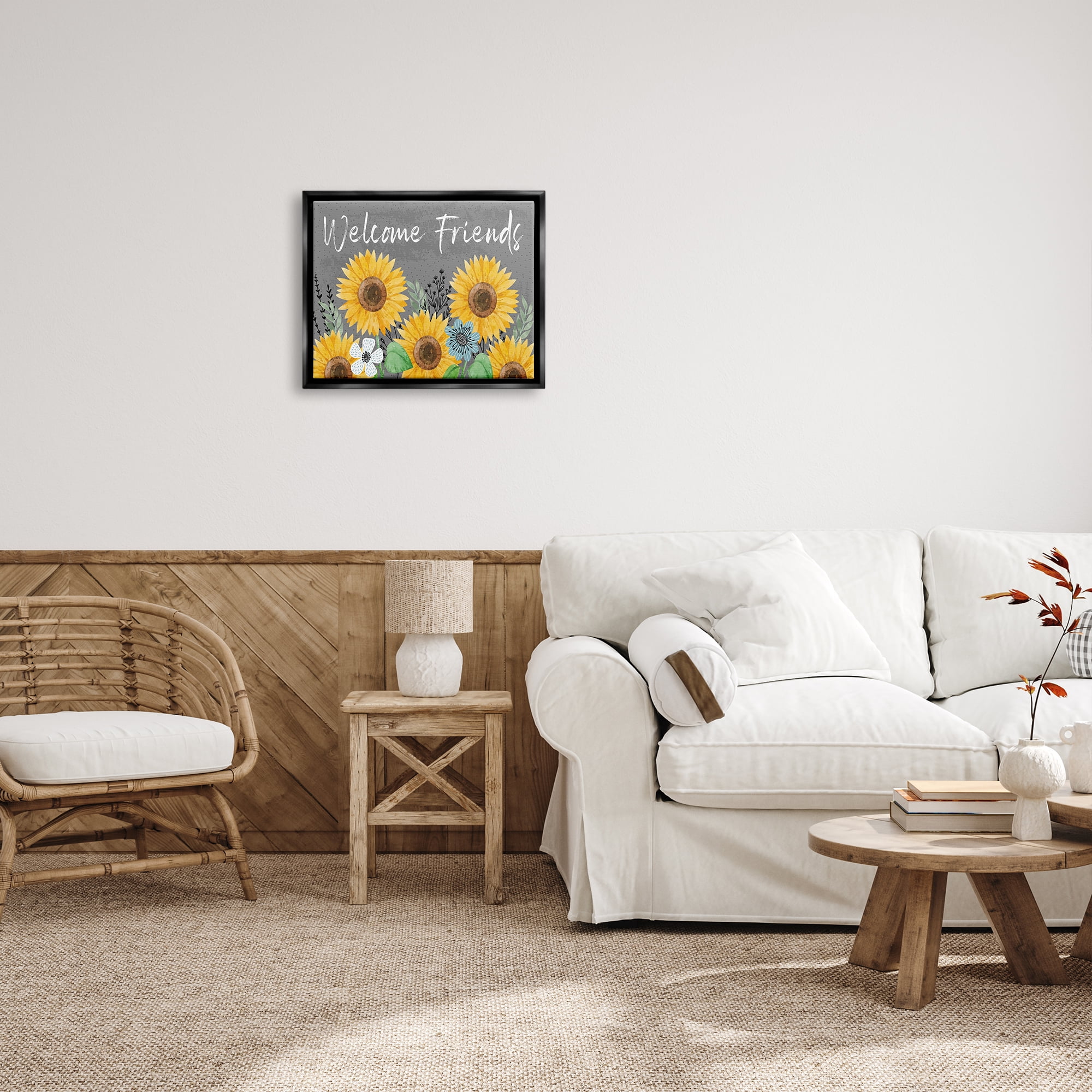 Stupell Welcome Friends Garden Florals Botanical & Floral Painting Black Floater Framed Art Print Wall Art