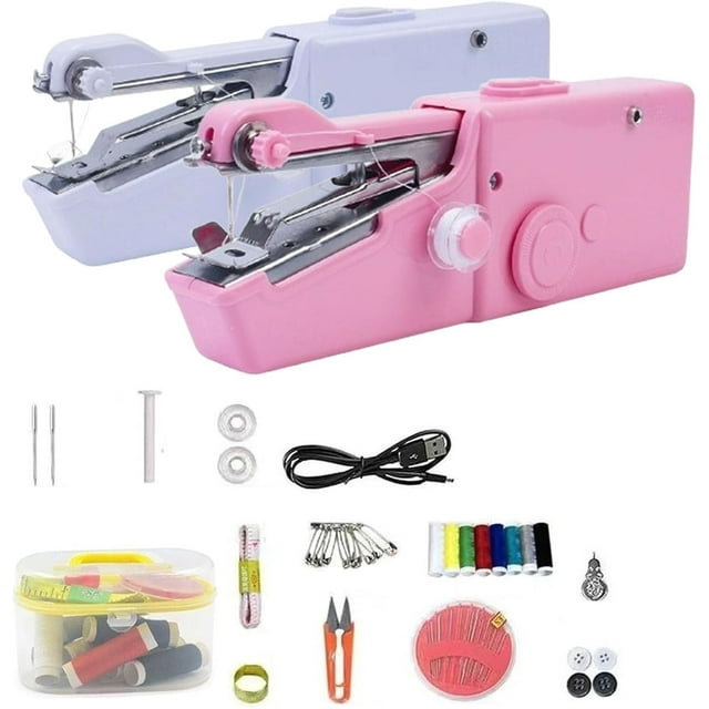 Pureutil Mini Handheld Sewing Machine (Cordless, Portable & Ready-to-Sew), hand held sewing kit, Electric Sew Machine for Beginners Adults, Easy To Use Suitable for DIY Sew Clothes(2sets-c)