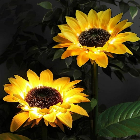 Keyohome 2 Packs Solar Garden Lights LED Outdoor Waterproof Decorative Sunflower Ornaments Stake Lights for Pathway Landscape Lamp Patio Fence Yard Lighting Outdoor Decor