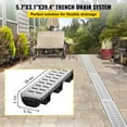 thumbnail image 2 of "5-Pack Trench Drain System, 5.7x3.1-Inch HDPE Channel Drain with Metal Grate, Black Plastic Garage/Driveway Floor Drain, 5x39 Grate, 5 End Caps, for Garden, Yard, Patio", 2 of 11