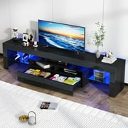 ChVans LED TV Stand for 80/90/100 inch TV, High Glossy Modern Entertainment Center with Drawer and LED Lights