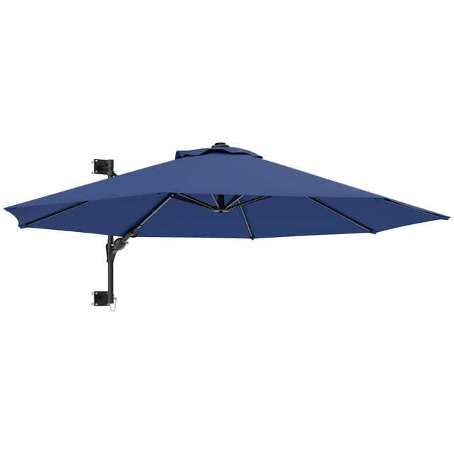Outsunny Parasol Mural d'Extérieur pour Patio avec Rotation et Manivelle, Bleu