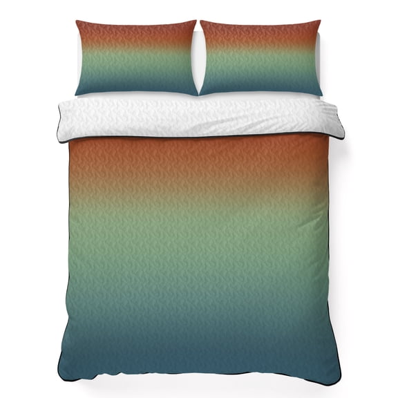 Twin XL Quilt Set 68''x98'', Burnt Orange Teal Ombre Lightweight Bedspread Coverlet Set with 2 Pillow Shams, Modern Abstract Art Breathable All Season Quilt Bedding for Dorm/Guest Room