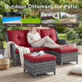 thumbnail image 3 of Unnifurnzi Outdoor Ottoman Set of 2-All Weather Wicker Outdoor Footstool with Removable Cushions Outdoor Olefin Fabric Patio Ottoman for Deck Porch Balcony Garden-Gray/Red, 3 of 7