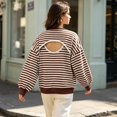 thumbnail image 4 of Sweater for Women Stripe Open Back Contrast Color Loose Long Sleeve Tops Fall Winter Knit Blouse Daily Wear, 4 of 6