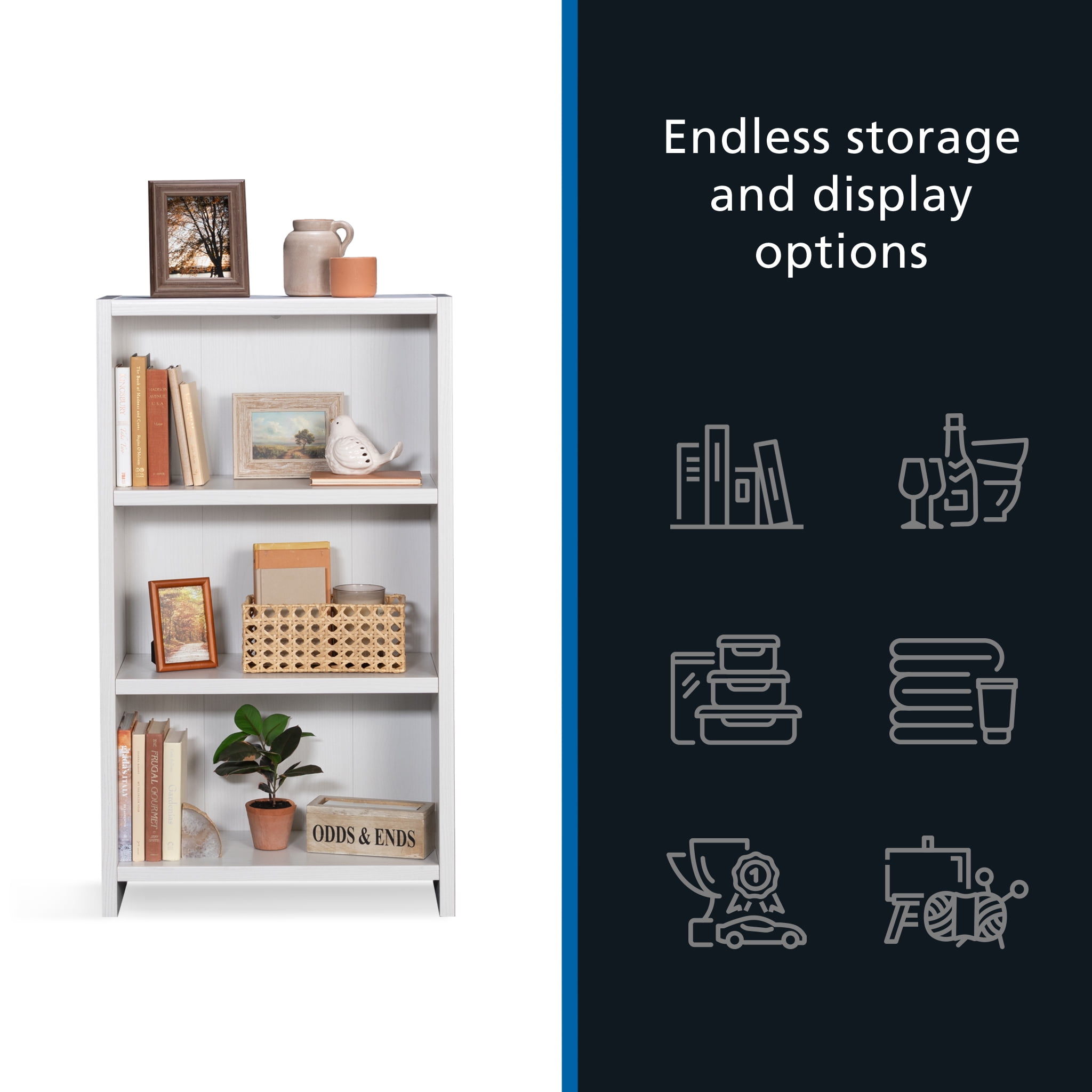 Mainstays Westley 3 Shelf Bookcase, White Finish