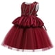 thumbnail image 4 of Vestido Para Niñas, Ropa Para Niñas Pequeñas, Color Sólido, Bordado De Hojas, Hilo De Red, Lazo, Fiesta De Cumpleaños, Vestido De Flores, Vestidos Para Niños, Borgoña Odeerbi LM103-8833, 4 of 9