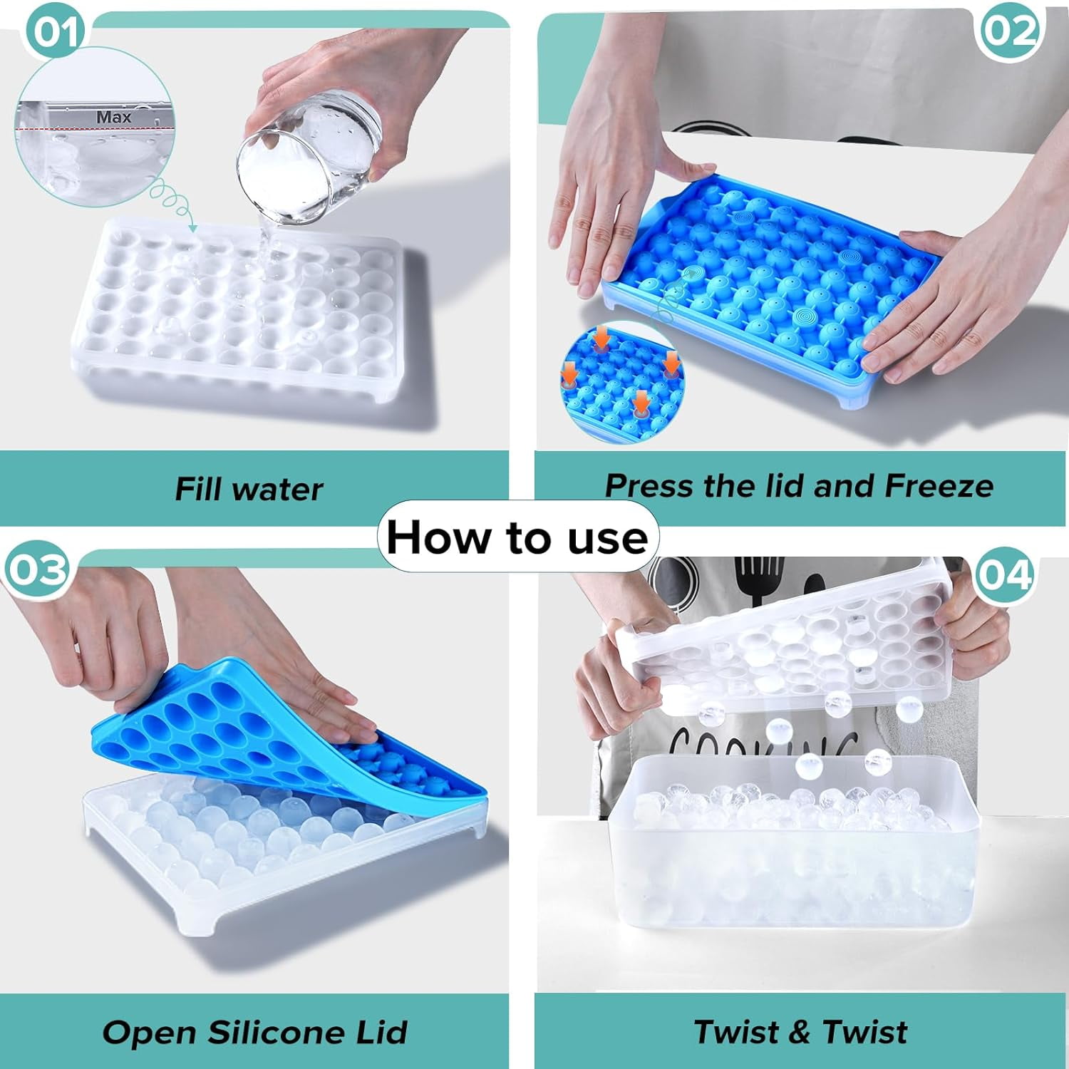Mini Round Ice Cube Tray with Lid and Bin, 2 pack Silicone Ice Cube Trays for Freezer,Circle Ice Mold,Ice Trays for Freezer Making 100pcs 20mm Sphere Ice Balls Chilling Cocktail Whiskey Coffee