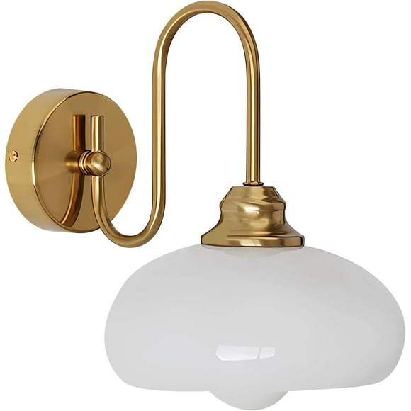 KCO Lighting 1-Light Vintage Bathroom Wall Sconces Gold Globe Brushed Brass Bedroom Wall Lighting Milk Glass Wall Light for Hallway Porch