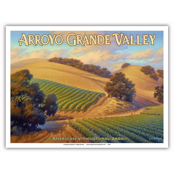 Arroyo Grande Valley Wineries - California Vineyards Wine Country Art by Kerne Erickson - Master Art Print (Unframed) 9in x 12in