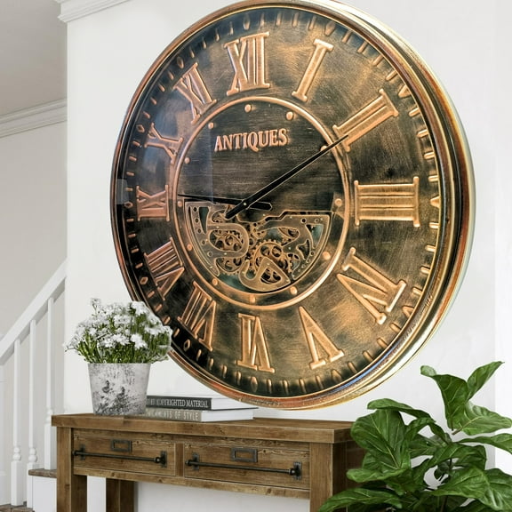THE GEARS CLOCK Wall Clock with Real Moving Gears LU-LI_ 40 in Round DARK-BROWN
