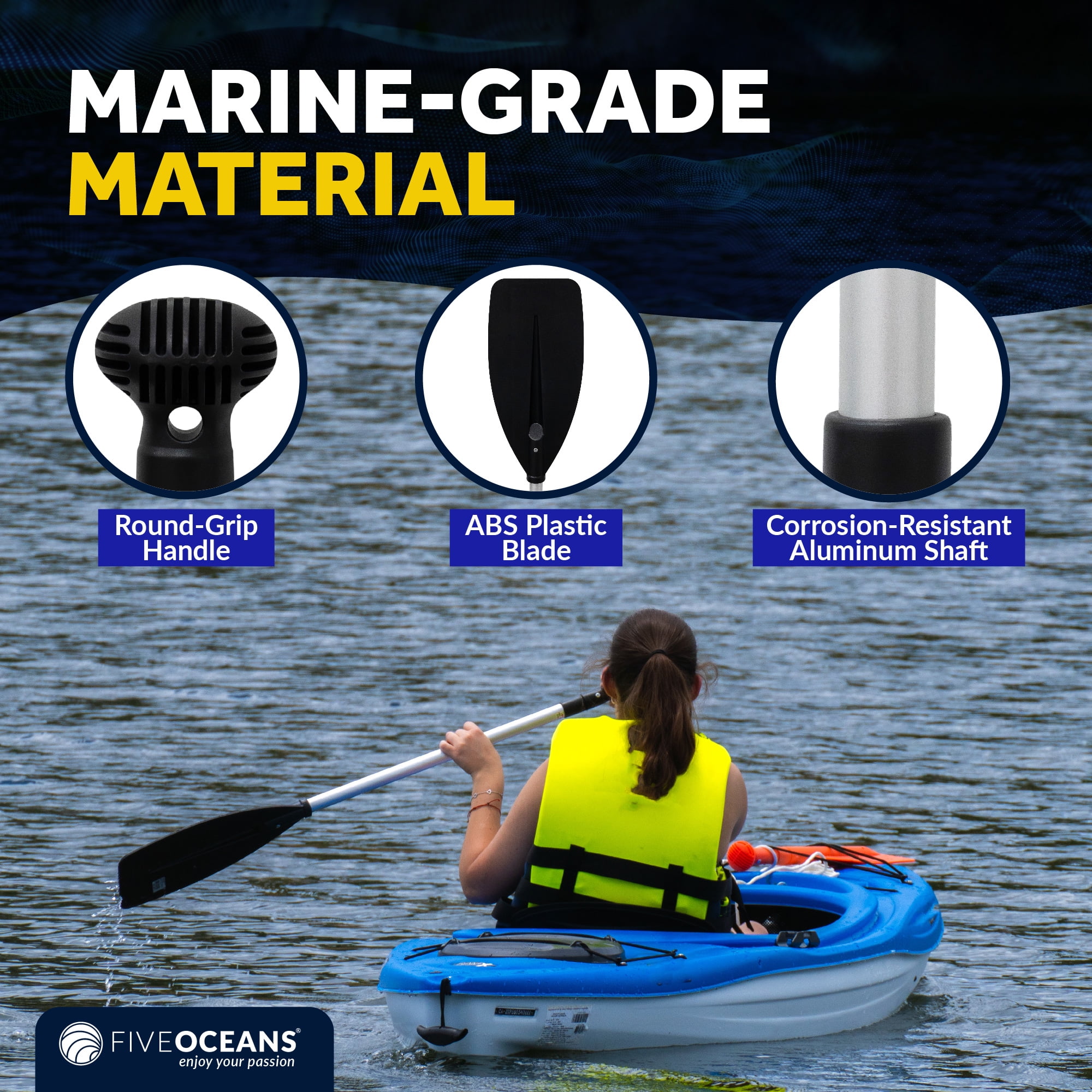 Five Oceans Canoe Paddle - Boat Paddle Collapsible Paddle, Canoe Oars Extends from 39-Inch to 60-Inch - Aluminum Shaft, Round Grip  FO4720