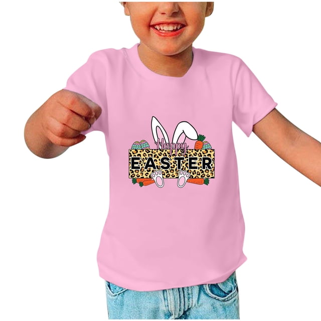 Qiopertar Haut à Manches Courtes Imprimé Col Rond Mignon Mode pour Enfants Garçons Filles en Solde à Moins de 5$ en Solde