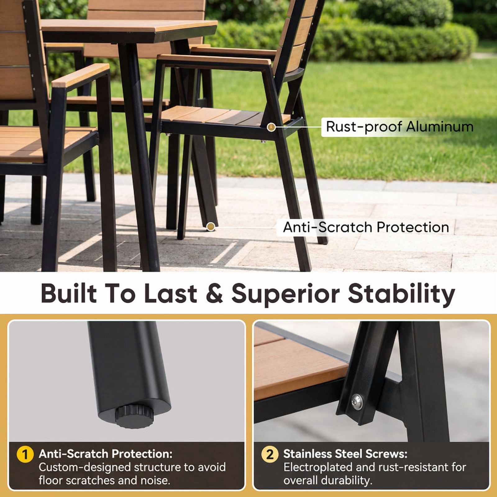 Vineego 7‑Piece Patio Dining Set for 6, Weather‑Resistant Aluminum & HIPS Outdoor Furniture with Umbrella Hole