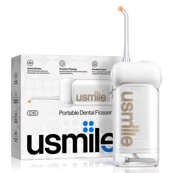 usmile C10 Hydropulseur Portable &Acr;&128;&147; Adapté aux Voyages, Batterie 95 Jours, 4 Modes, Buse 360&Acr;°, Réservoir 180ml, Étanche IPX7, Recommandé par les Dentistes