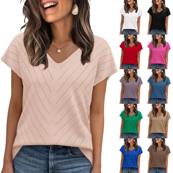 Feancey Knitted Tops for Women Crochet Hollow Out V-Neck Tshirts Business Casual Office Work Blouse Comfy Loose Pullover Sweaters Green M