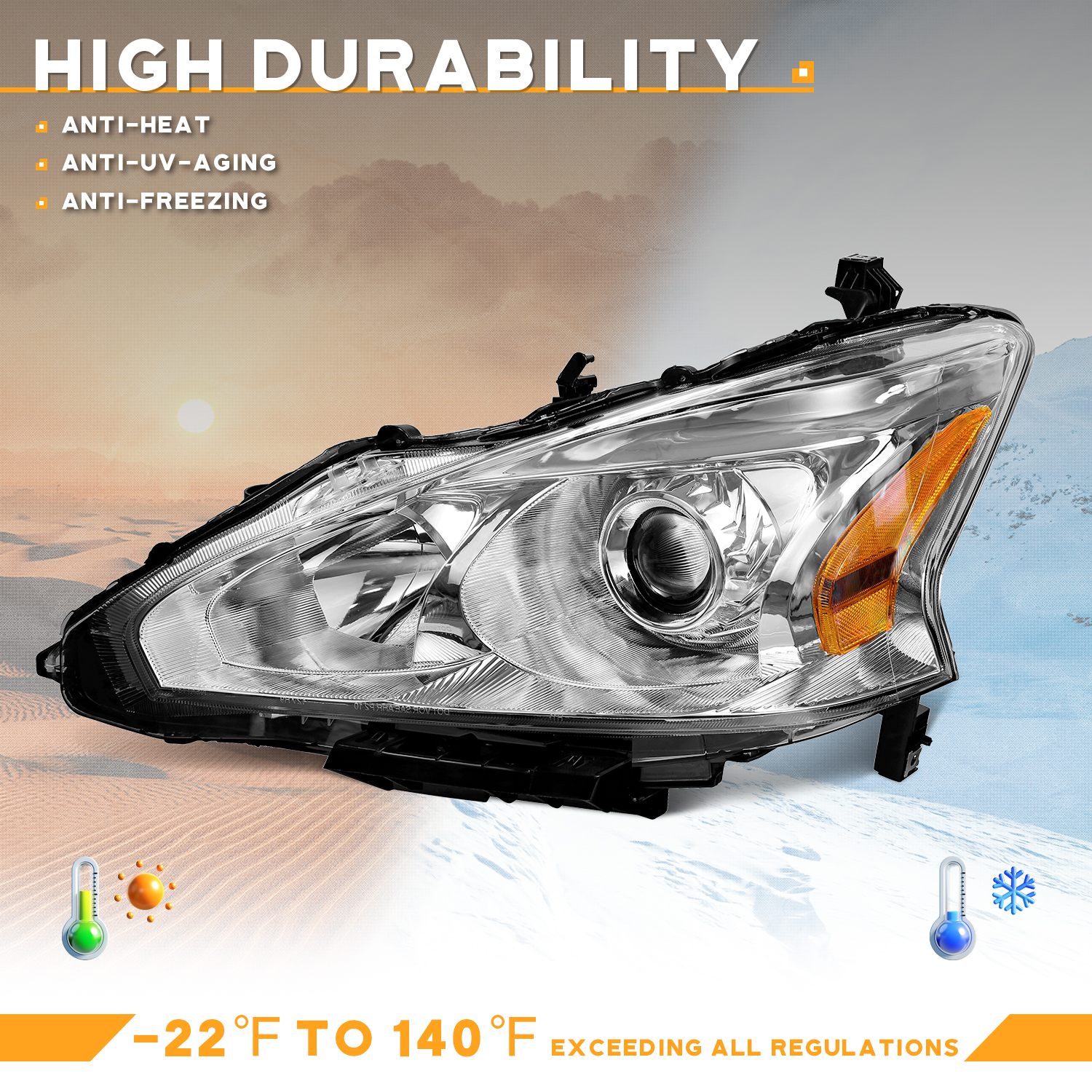 WEELMOTO Halogen Headlights for 2013-2015 Altima 4Dr Sedan Headlight Assembly Pair Replacement for 13 14 15 Altima Chrome Housing Amber Reflector (DOES NOT FIT XENON/HID)
