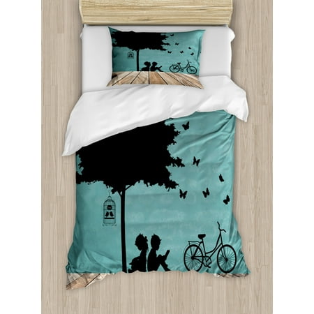 Kids Duvet Cover Set Boy And Girl Children Reading Under A Tree