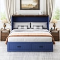 thumbnail image 6 of Full Size 2-in-1 Murphy Cabinet Bed, Foldable Platform Bed Frame with Large Storage Drawer and Built-in Power Strip, Multi-Functional Murphy Bed, Blue, 6 of 8