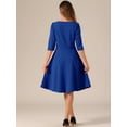 thumbnail image 3 of DARING DIVA Midi Boat Neck Short Sleeves A-Line Office Dress XS Royal Blue, 3 of 6