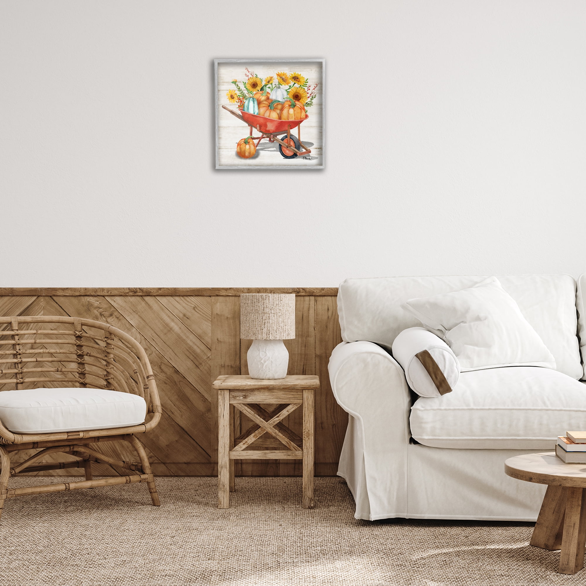 Stupell Industries Rustic Harvest Wagon Botanical & Floral Painting Gray Framed Art Prints Wall Art, 17 x 17