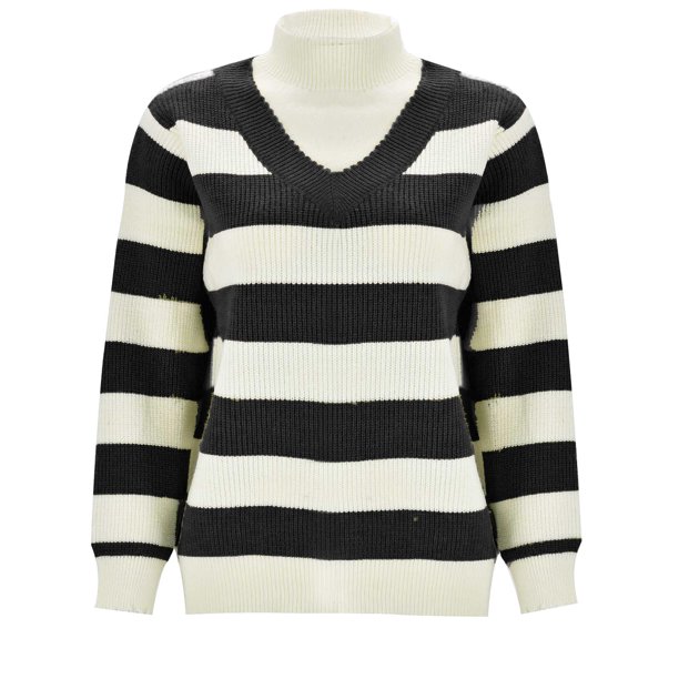Gibobby Suéter Abrigo Mujer Suéter de medio cuello para mujer, Top de punto falso de dos piezas a elegante e informal para otoño e invierno (Negro, Talla única)