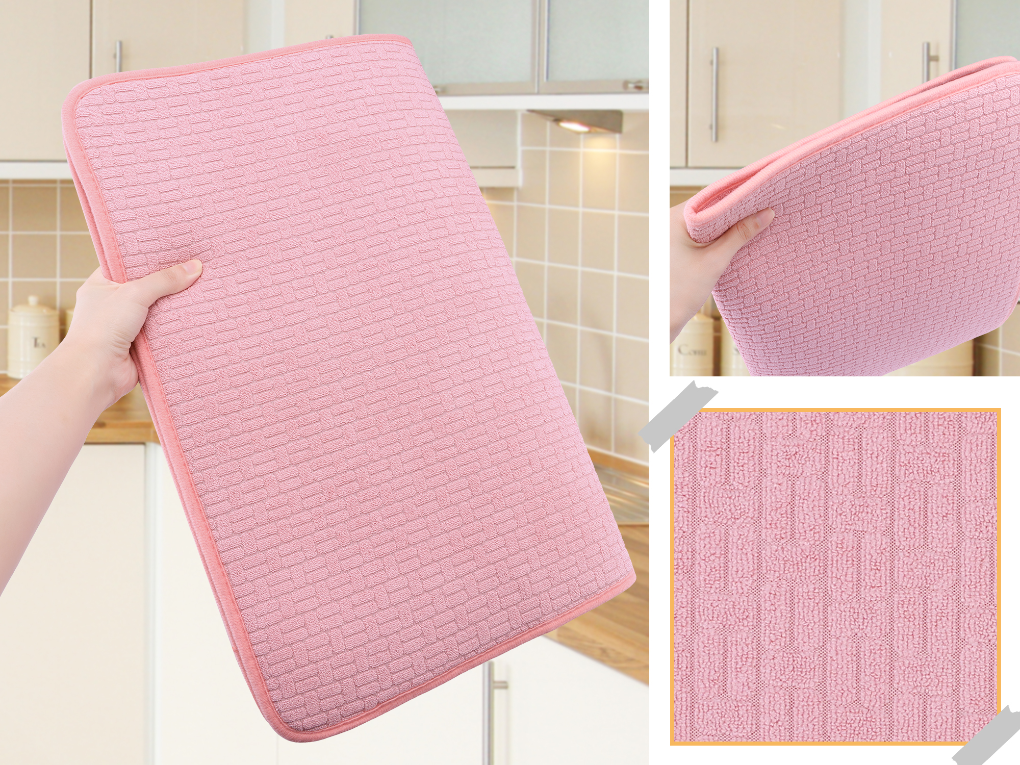 Unique Bargains Absorbent Microfiber Kitchen Mat Stone Drying Mat Pink 23.6*17.7 in