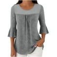 thumbnail image 2 of Htigea Women's Crewneck Tee Sequin 3/4 Sleeve Tunic Tops Mesh Breathable Cocktail Evening Party Shirts Gray M, 2 of 9