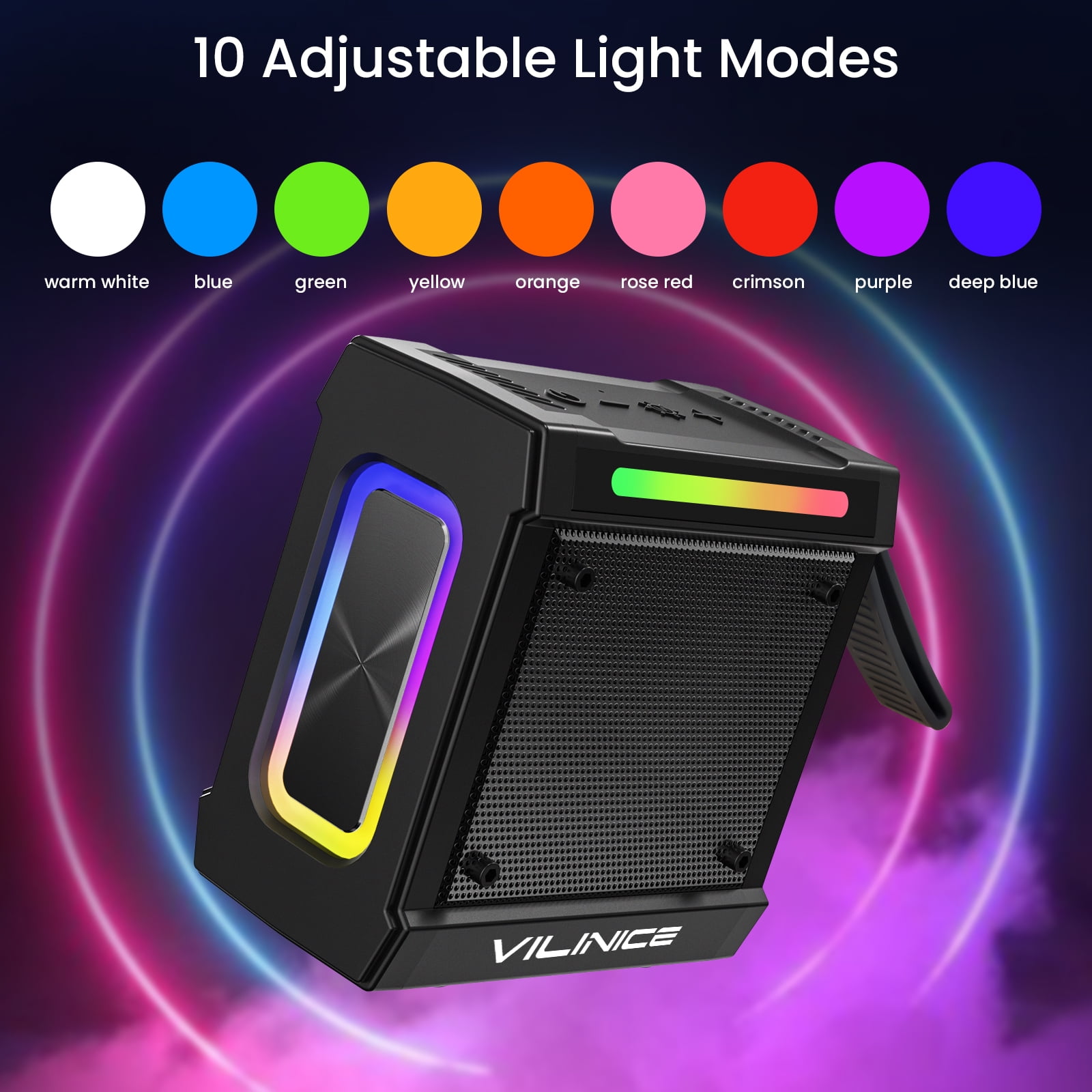 VILINICE Portable Bluetooth Speaker, IP66 Waterproof, 3D Sound, 10 Modes, TF Card Support  (图2)