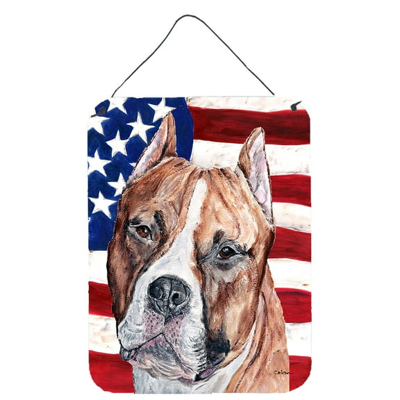 Carolines Treasures SC9632DS1216 Staffordshire Bull Terrier Staffie with American Flag USA Wall or Door Hanging Prints