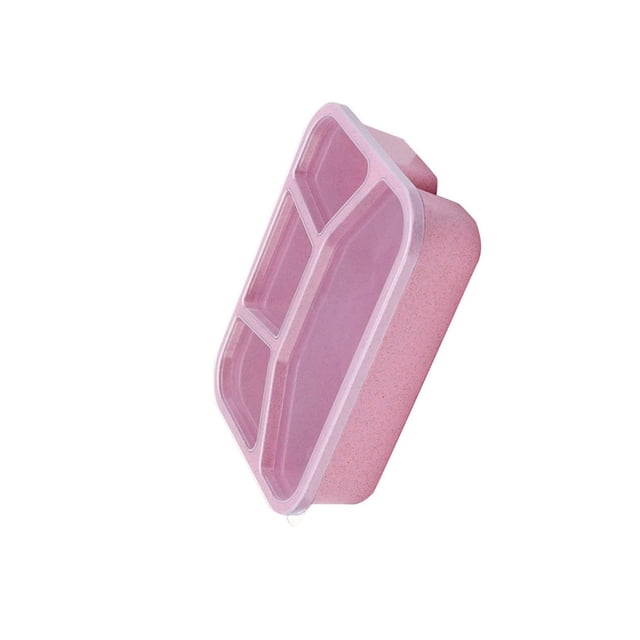 ZheElen 4-Grids Sungle Layer Multi-colors Rectangular Food Container Fresh-keeping Plastic Storage Case Household Office Pink