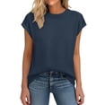 thumbnail image 2 of Lumtrix Womens Cap Sleeve Sweaters Casual Summer Crew Neck Shirts Loose Basic Ribbed Knit Pullover Dark Blue M, 2 of 6