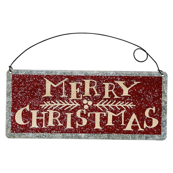 Merry Christmas Tin Ornament Sign by Primitives By Kathy 7" x 3"