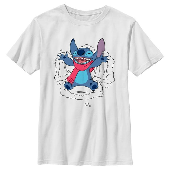Boy's Lilo & Stitch Snow Angel Winter Graphic Tee White Medium