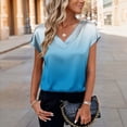thumbnail image 5 of Women Silk Satin Tops Short Sleeve Blouse V Neck Shirts Business Casual Outfits Sky Blue 3XL, 5 of 5