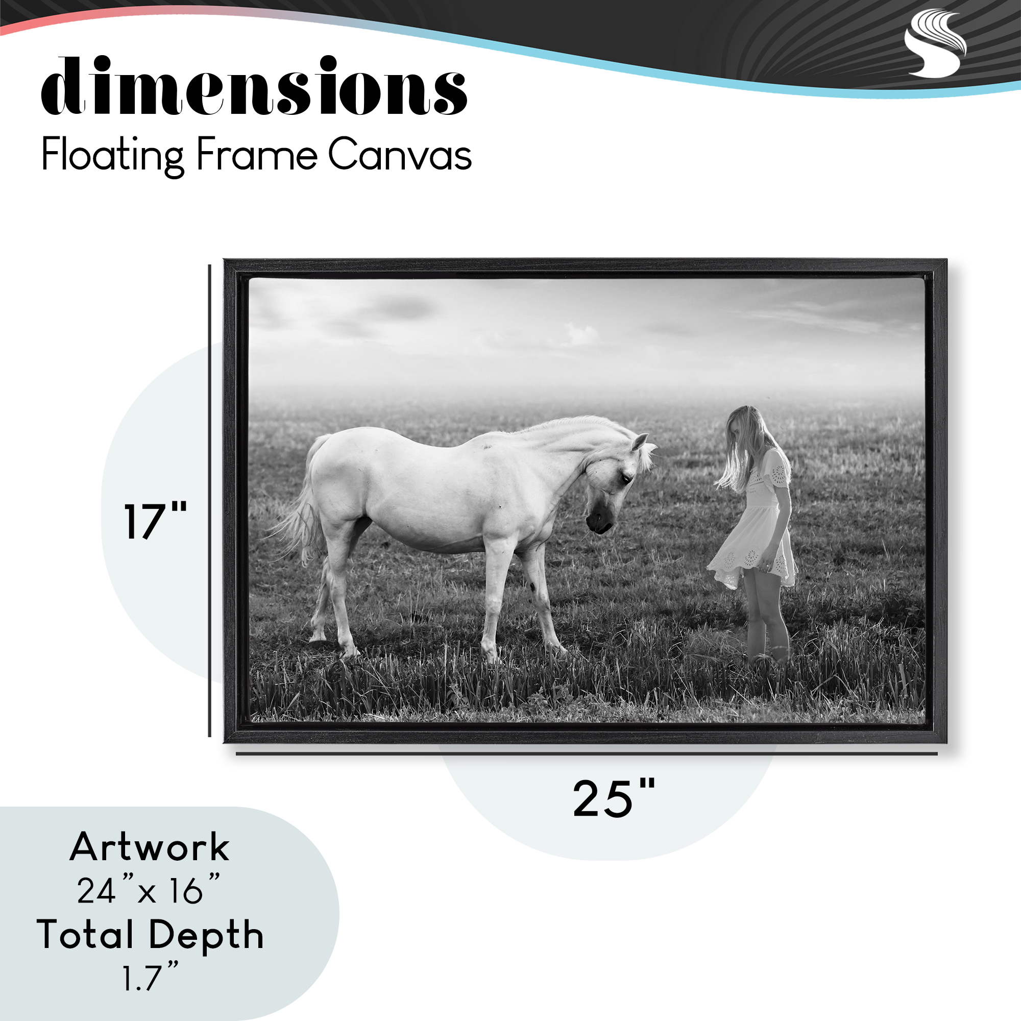 Her White Horse Black Framed Floater Canvas Wall Art, design by Ata Alishahi