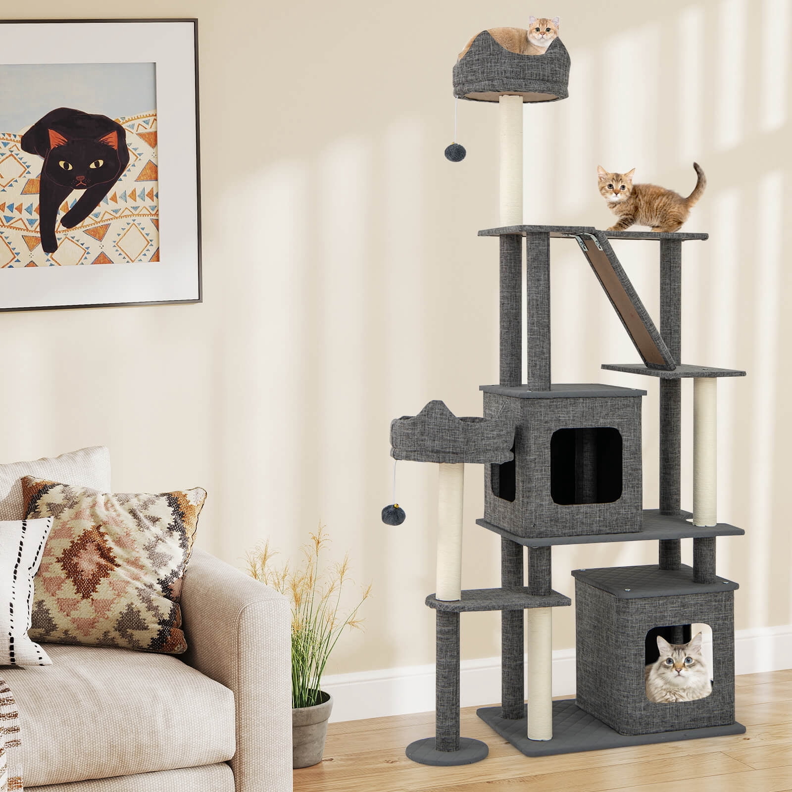 Infans 71" Tall Cat Tree for Indoor Cats Modern Multi-Level Cat Tower Activity Center
