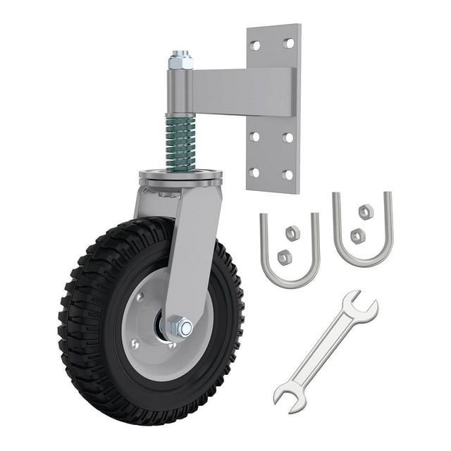 DYNWAVECA 8inch Fence Gate Wheel Caster Kit Spring Loaded Rubber Tires Sturdy 360 Degree Swivel for Wooden or Metal Tube Gate Accessory
