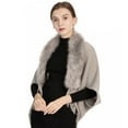 thumbnail image 3 of Yuelianxi Ladies Knitted Loose Thickened Shawl Coat Plush Collar Wrap Tassel Fringed Wraps Matching Cardigan Sweater Irregular Hem Casual Sweater Cardigan Coat, 3 of 4
