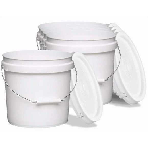 Terra Products Co. White Pails And Lids - Heavy Duty Buckets For Storage - Economical, Durable And Easy To Use (2Gallon 5Pack)