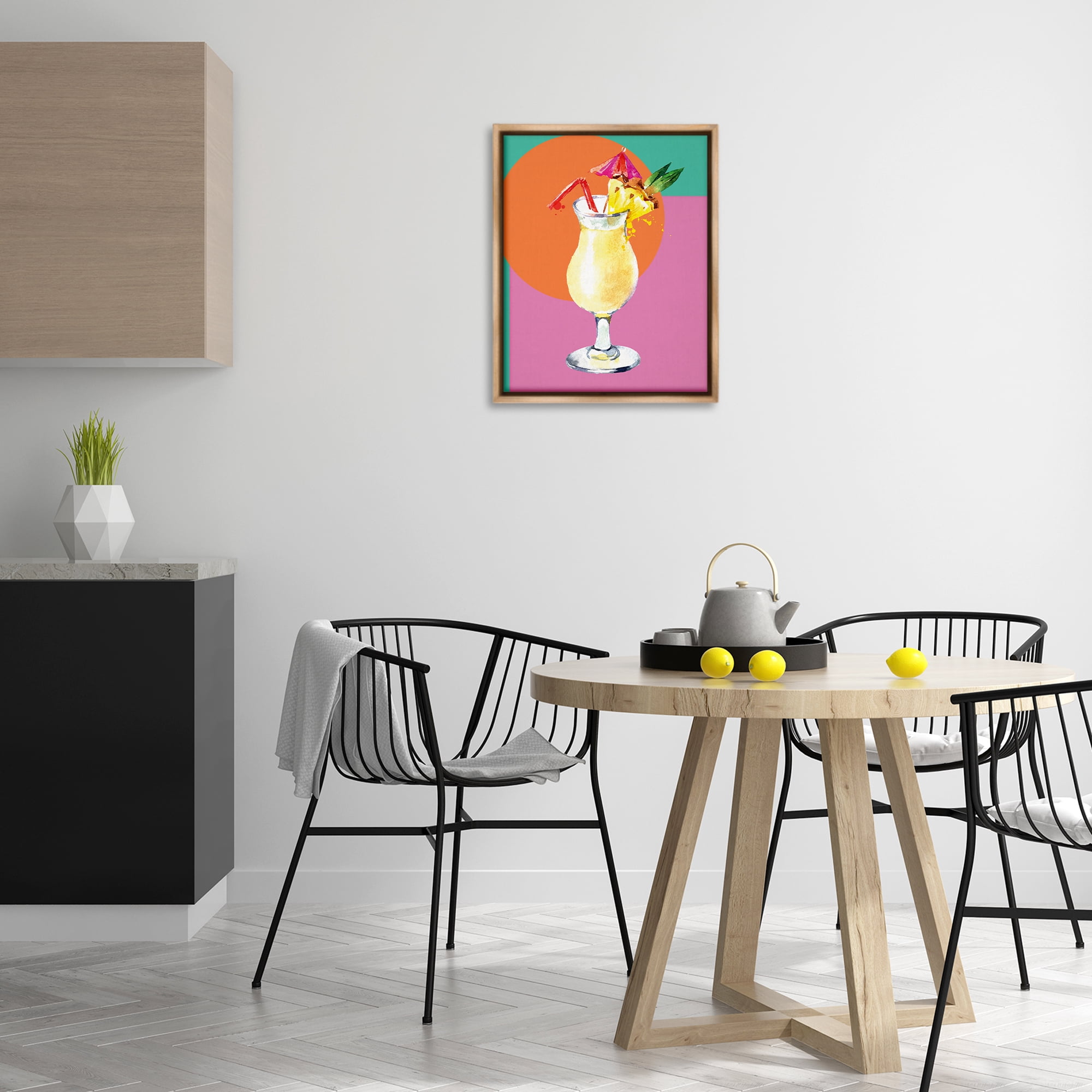 Stupell Industries Modern Tropical Cocktail Food & Beverage Painting Brown Floater Framed Canvas Art Print Wall Art, 17 x 21