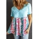 thumbnail image 2 of ABPHQTO Camiseta de mujer con cuello de pico y botones en bloque de color azul cielo de leopardo, 2 of 5