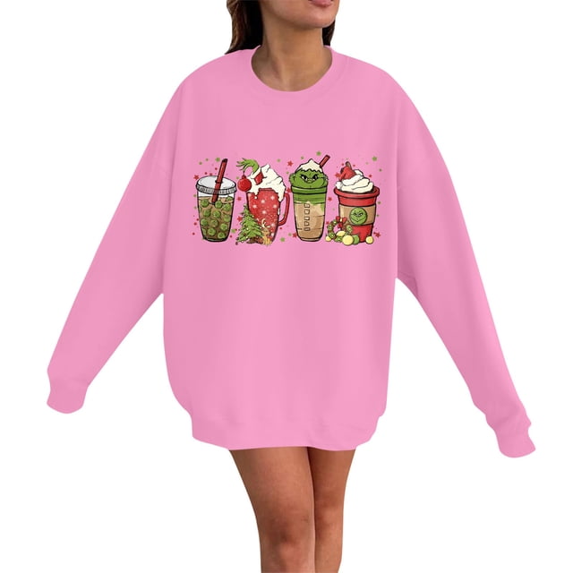 My Day Grinch Chandail en Molleton Femme Grande Taille Mode Décontractée Imprimé de Noël Manches Longues Col Rond Chandail Ample Chandails en Molleton Grinch Imprimé Chandails en Molleton, S