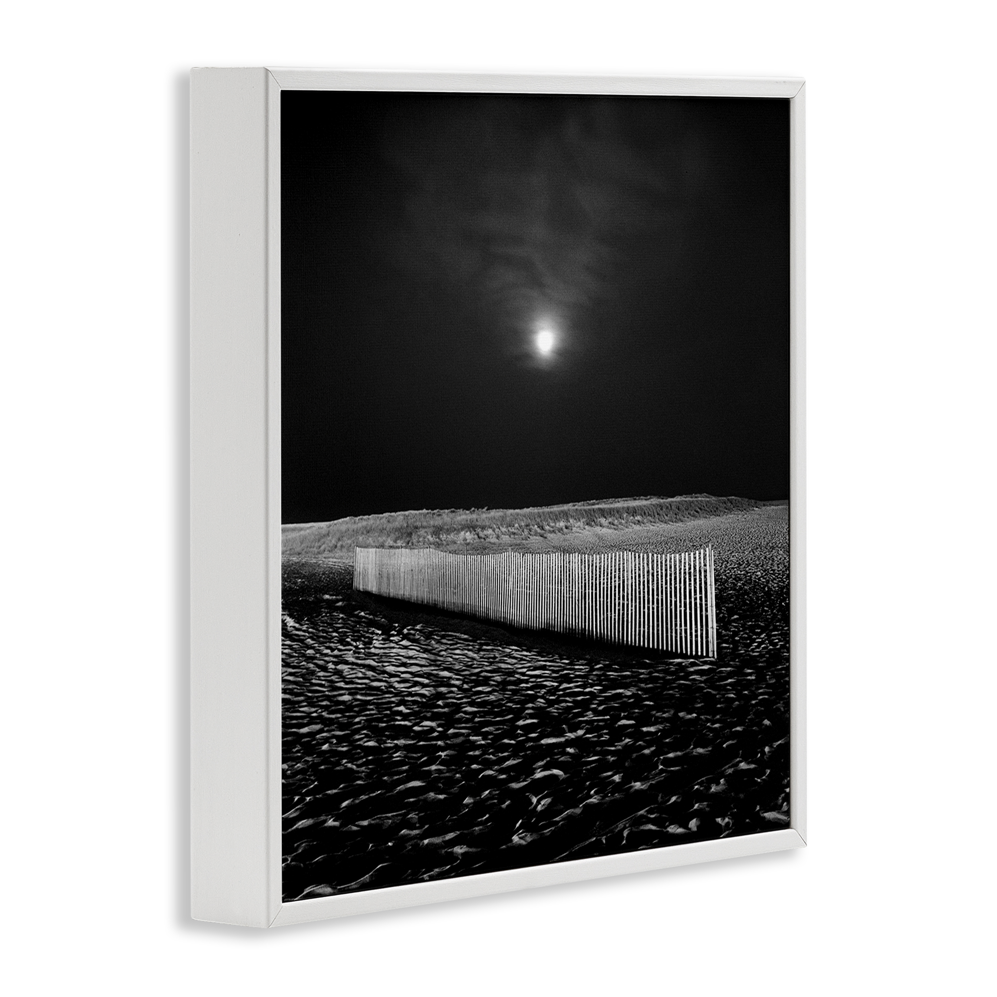Stupell Industries Beach Fence at Night Coastal Photography White Framed Art Print Wall Art, 24 x 24