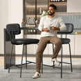 thumbnail image 3 of HomeZeer Bar Stools Set of 2, 26" Counter Height Barstools with Back and Footrest, Square PU Leather Upholstered Bar Chair, Black, 3 of 9