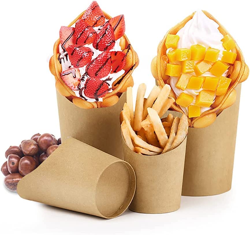 Lot De 50 Cônes En Bois Jetables - Pour Apéritifs, Frites, Glace Pilée - Taille 8x3x3 Cm