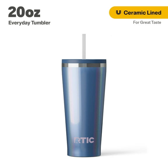 RTIC 20 oz Ceramic Lined Everyday Tumbler, Spill-Resistant Straw Lid, Pond Glitter