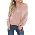 thumbnail image 1 of Women's One-Word Neck Shoulder Button Pullover Off-Shoulder Solid Loose T-shirt Blouse, 1 of 5