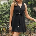 thumbnail image 5 of IROINNID Women's Sleeveless Sundress Knee-Length Casual Button Cotton Linen Waistcoat Dress Solid Color V-Neck Dress, 5 of 7